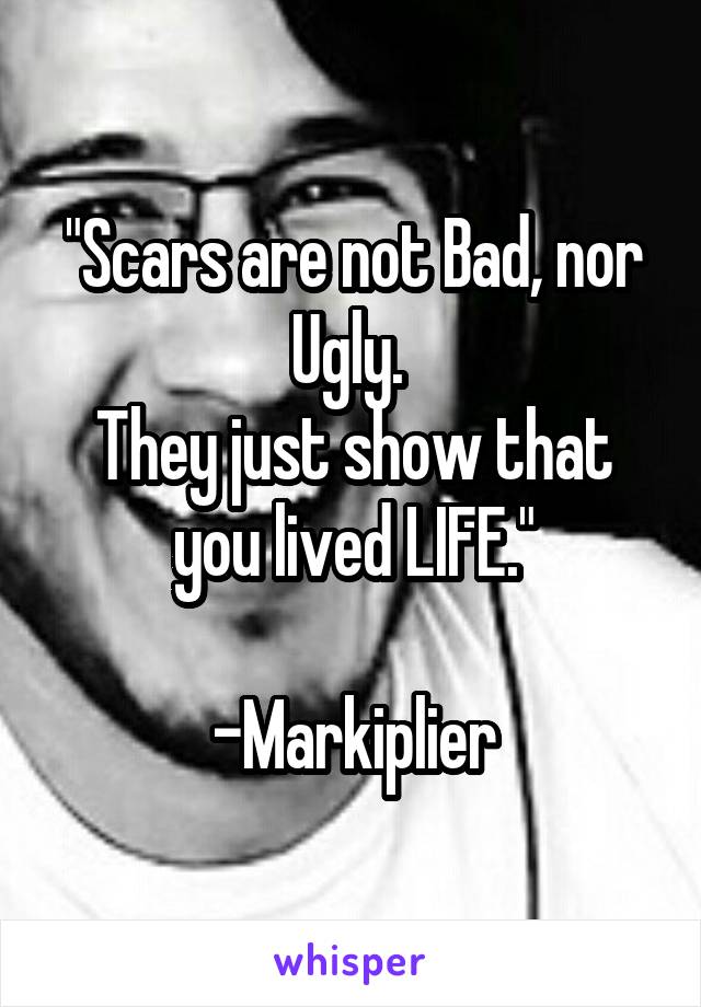 "Scars are not Bad, nor Ugly. 
They just show that you lived LIFE."

-Markiplier