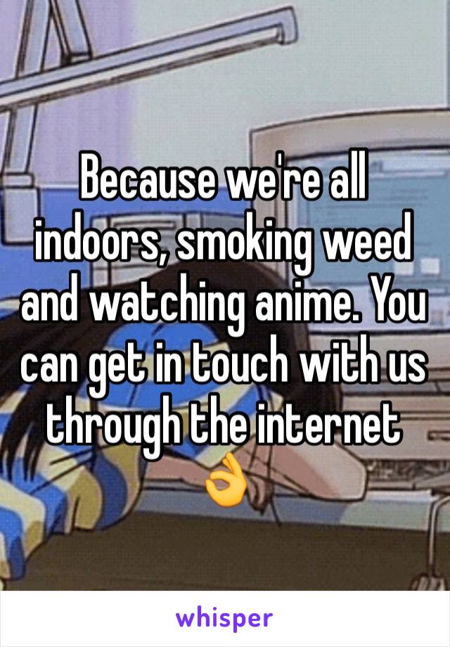 Because we're all indoors, smoking weed and watching anime. You can get in touch with us through the internet 👌