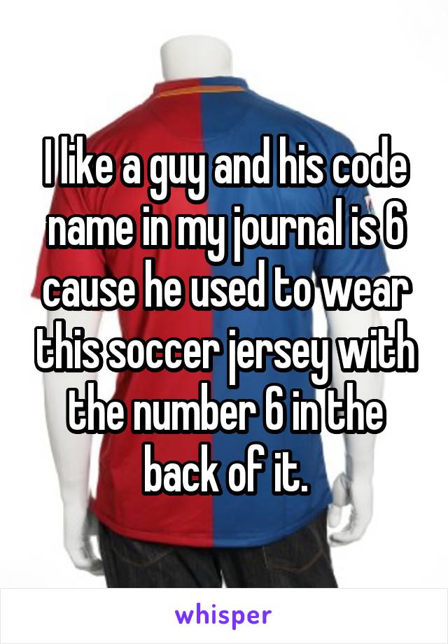 I like a guy and his code name in my journal is 6 cause he used to wear this soccer jersey with the number 6 in the back of it.