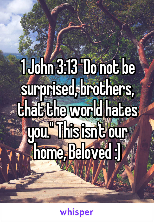 1 John 3:13 "Do not be surprised, brothers, that the world hates you." This isn't our home, Beloved :)
