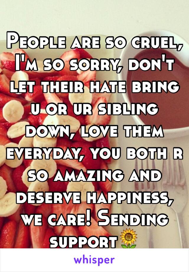 People are so cruel, I'm so sorry, don't let their hate bring u or ur sibling down, love them everyday, you both r so amazing and deserve happiness, we care! Sending support🌻