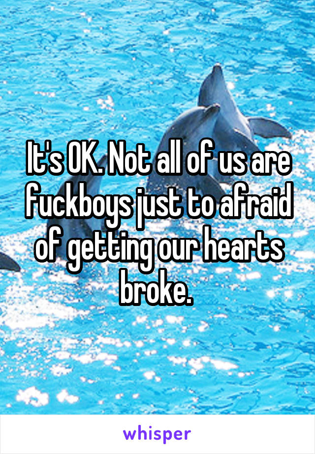 It's OK. Not all of us are fuckboys just to afraid of getting our hearts broke. 