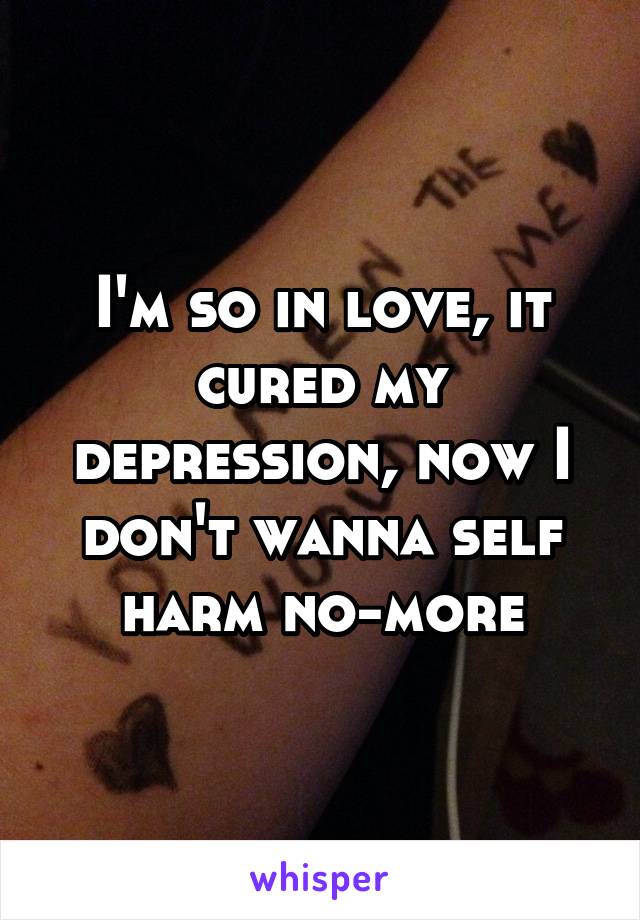 I'm so in love, it cured my depression, now I don't wanna self harm no-more