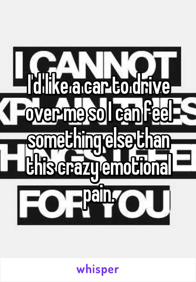 I'd like a car to drive over me so I can feel something else than this crazy emotional pain.
