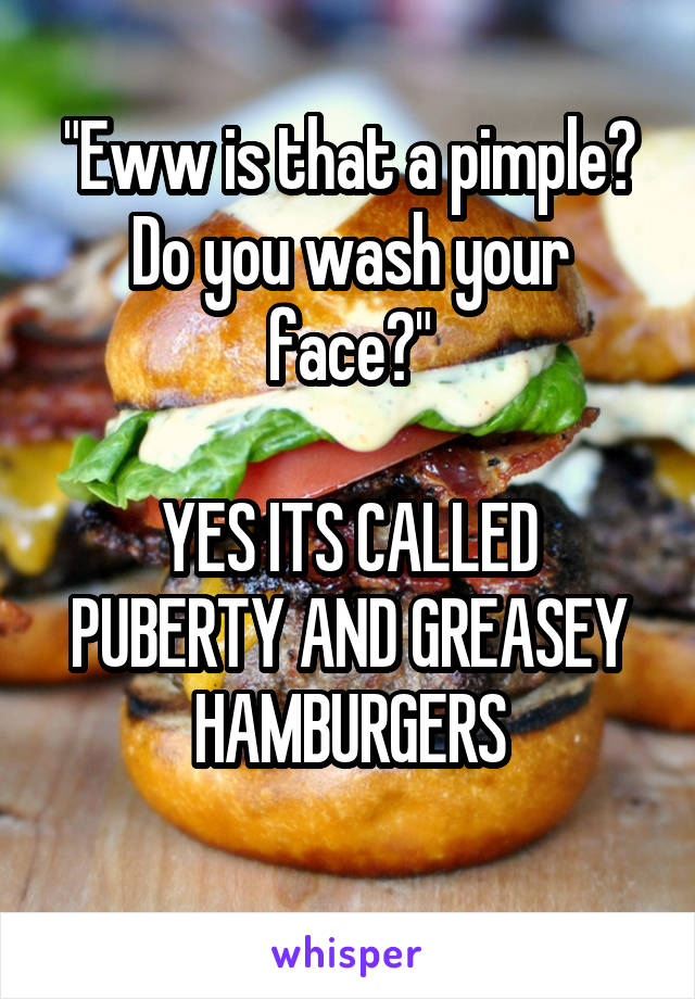 "Eww is that a pimple? Do you wash your face?"

YES ITS CALLED PUBERTY AND GREASEY HAMBURGERS
