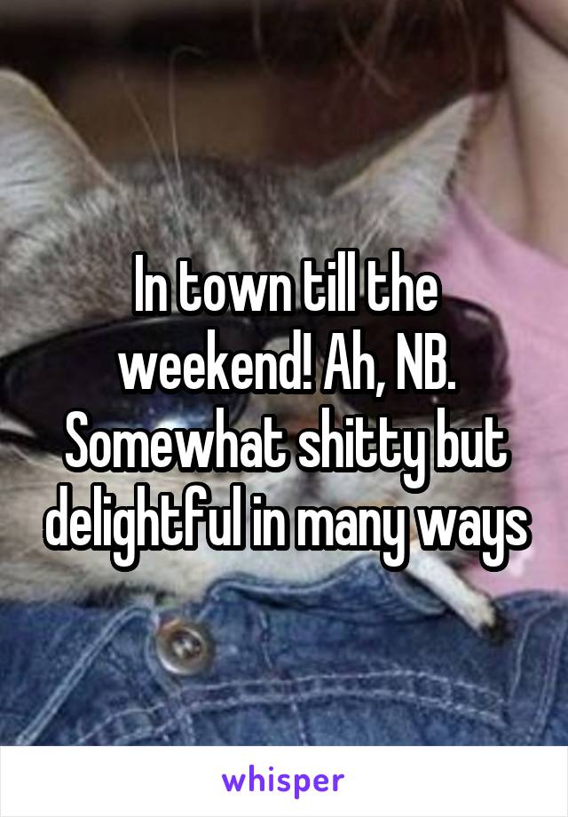 In town till the weekend! Ah, NB. Somewhat shitty but delightful in many ways
