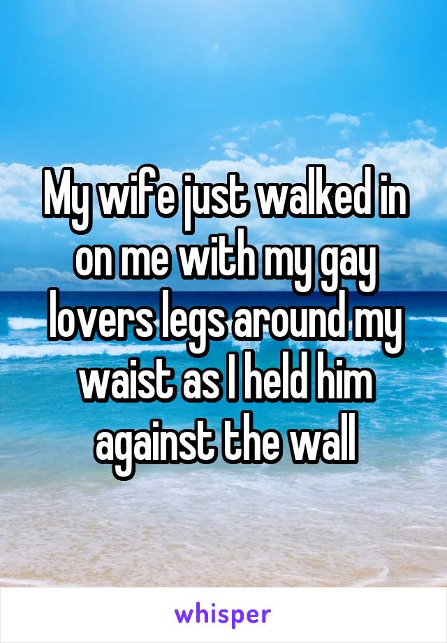 My wife just walked in on me with my gay lovers legs around my waist as I held him against the wall