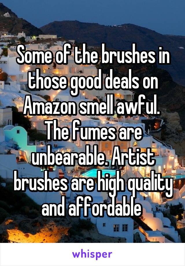 Some of the brushes in those good deals on Amazon smell awful.  The fumes are unbearable. Artist brushes are high quality and affordable 