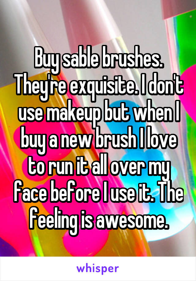 Buy sable brushes. They're exquisite. I don't use makeup but when I buy a new brush I love to run it all over my face before I use it. The feeling is awesome.