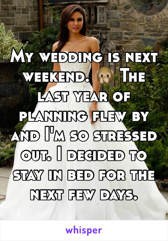 My wedding is next weekend. 🙊 The last year of planning flew by and I'm so stressed out. I decided to stay in bed for the next few days. 