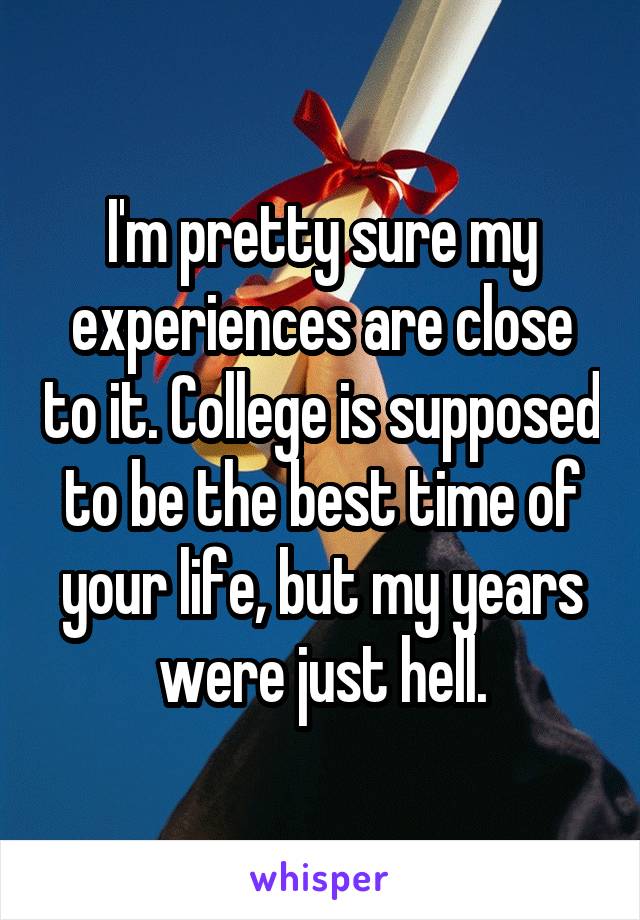 I'm pretty sure my experiences are close to it. College is supposed to be the best time of your life, but my years were just hell.