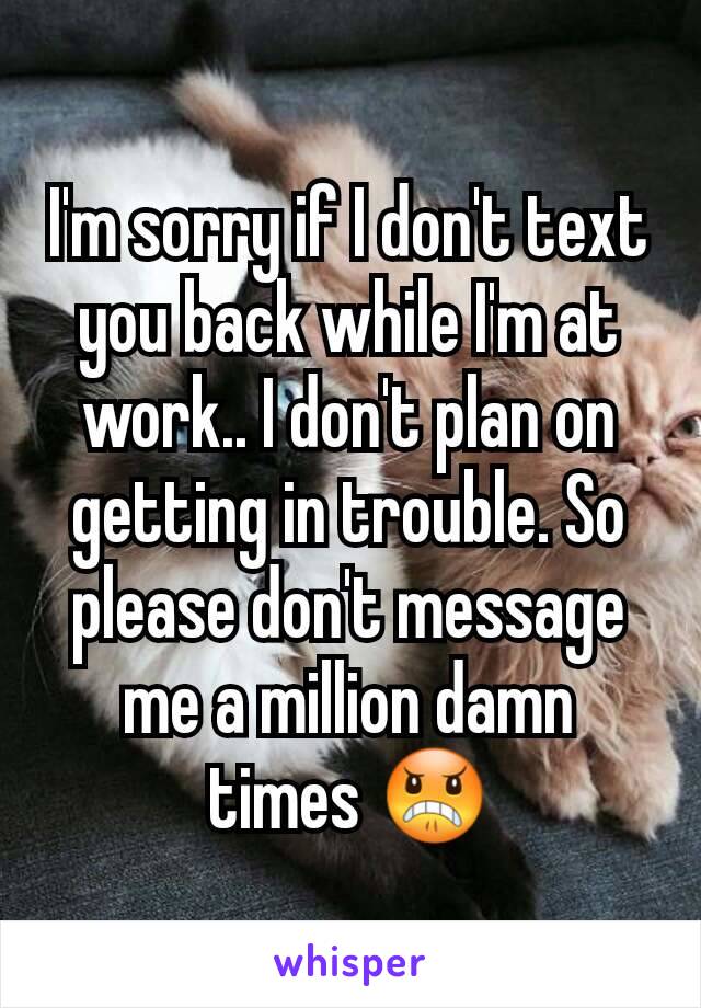 I'm sorry if I don't text you back while I'm at work.. I don't plan on getting in trouble. So please don't message me a million damn times 😠