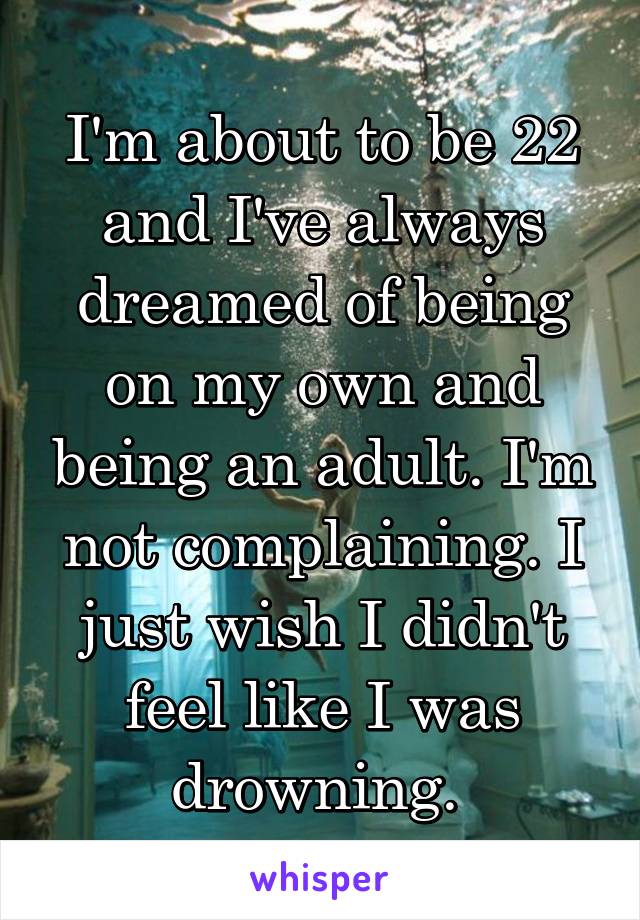 I'm about to be 22 and I've always dreamed of being on my own and being an adult. I'm not complaining. I just wish I didn't feel like I was drowning. 