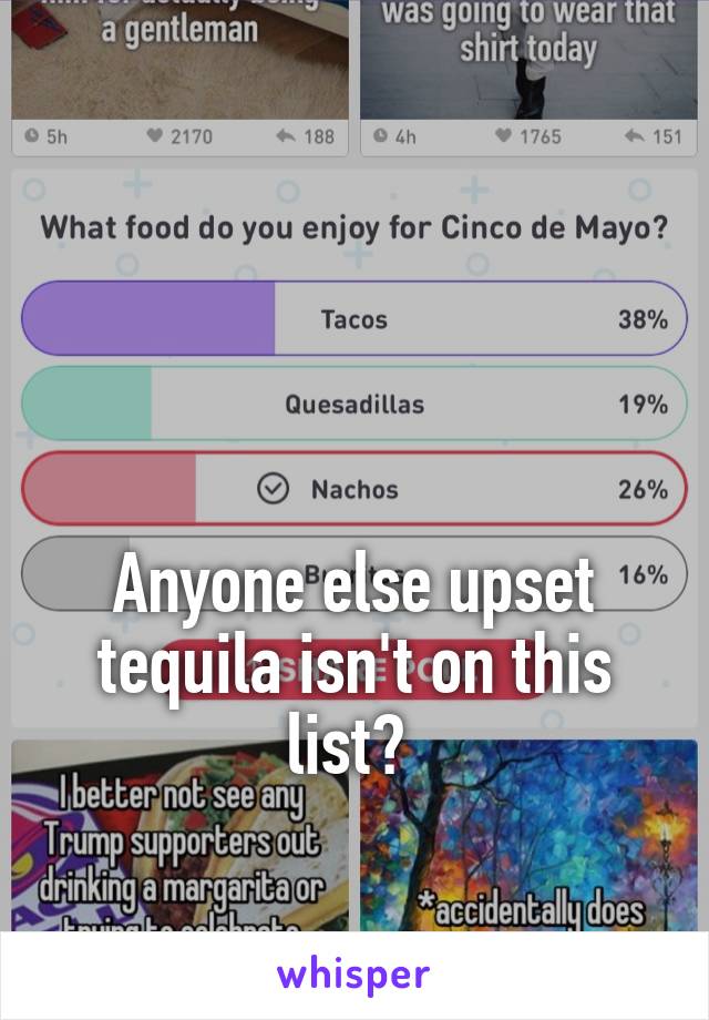 




Anyone else upset tequila isn't on this list? 
