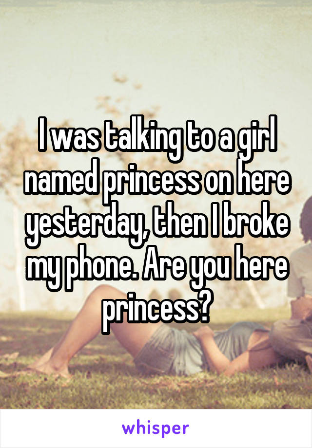 I was talking to a girl named princess on here yesterday, then I broke my phone. Are you here princess?