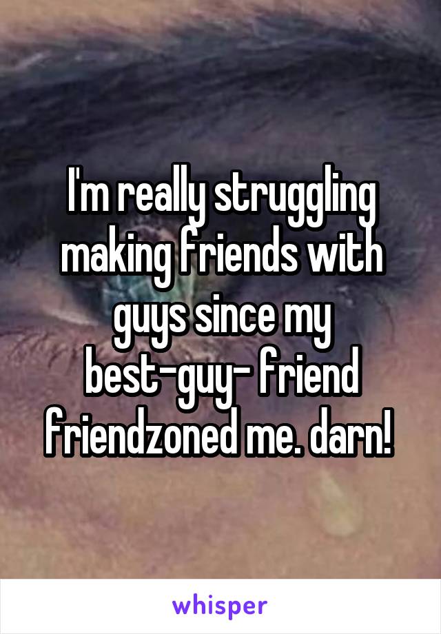 I'm really struggling making friends with guys since my best-guy- friend friendzoned me. darn! 