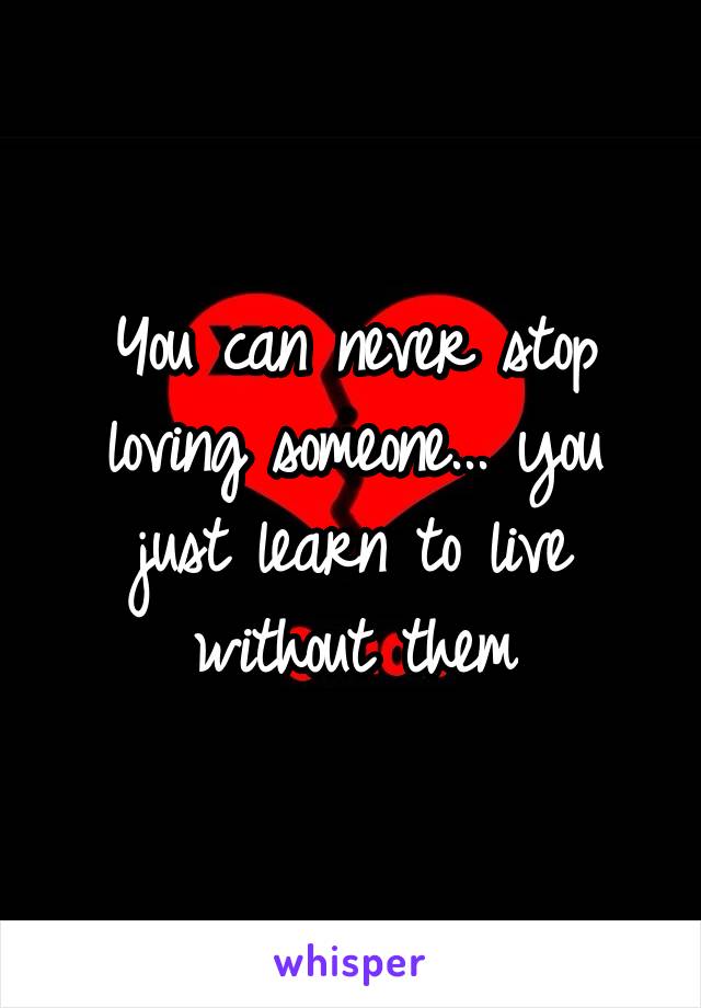 You can never stop loving someone... you just learn to live without them