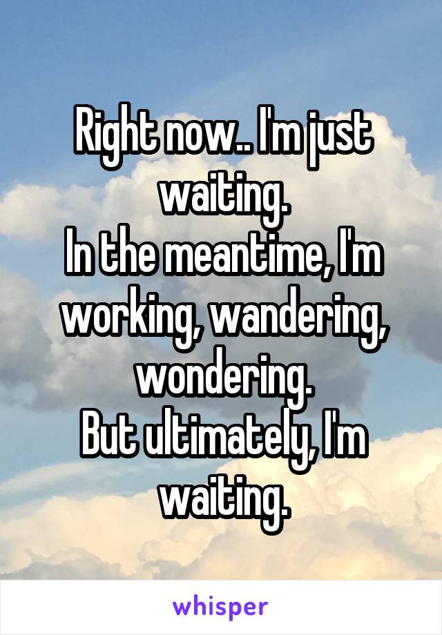 Right now.. I'm just waiting.
In the meantime, I'm working, wandering, wondering.
But ultimately, I'm waiting.