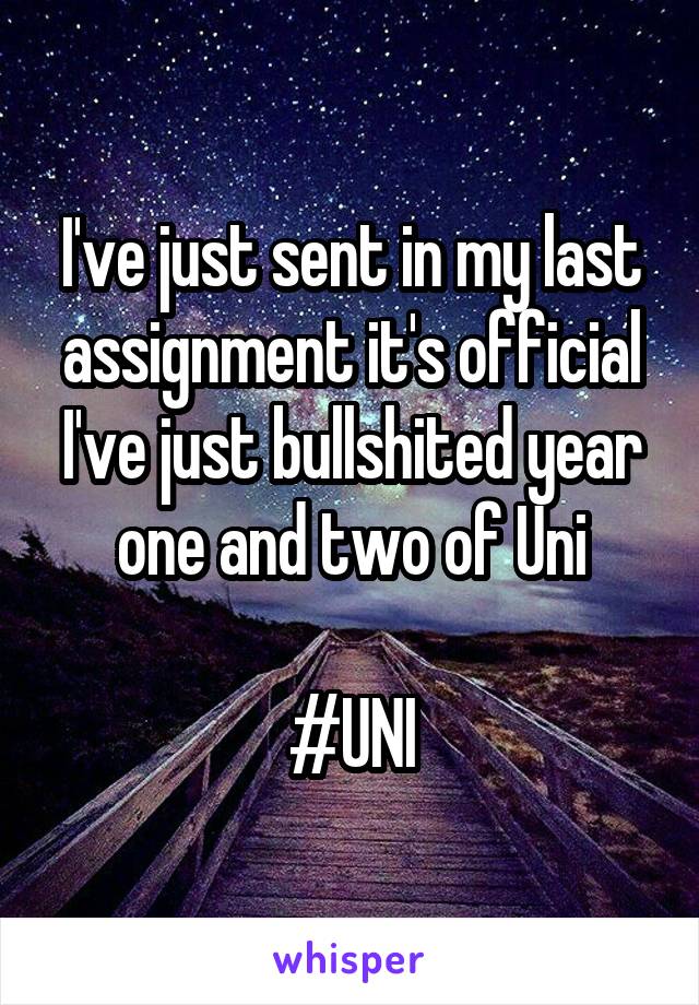 I've just sent in my last assignment it's official I've just bullshited year one and two of Uni

#UNI