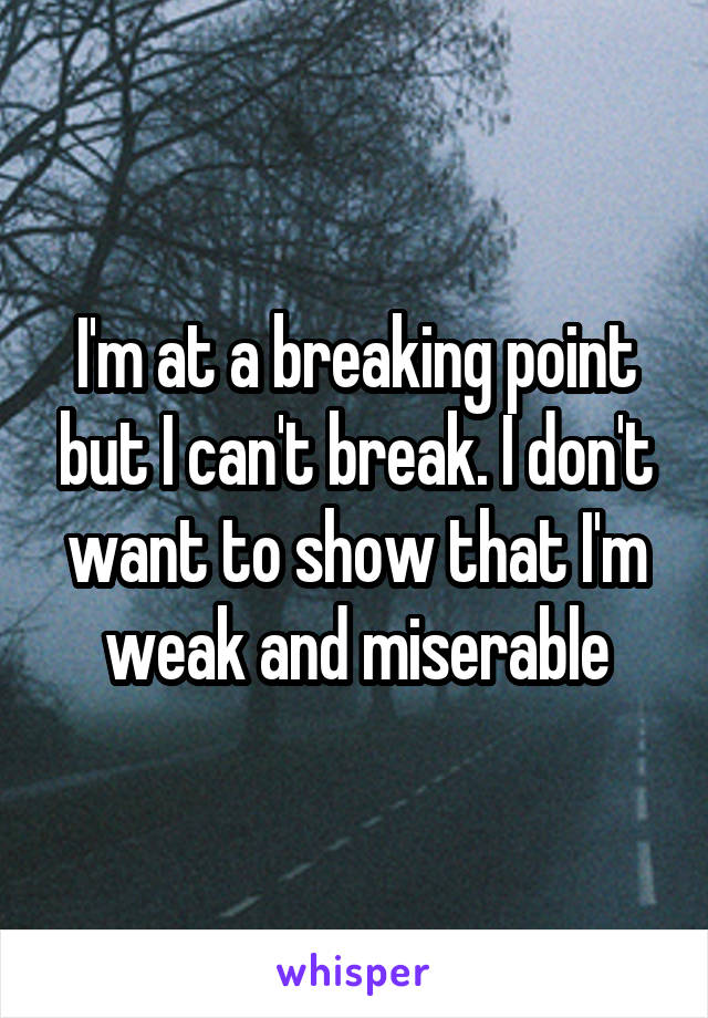 I'm at a breaking point but I can't break. I don't want to show that I'm weak and miserable