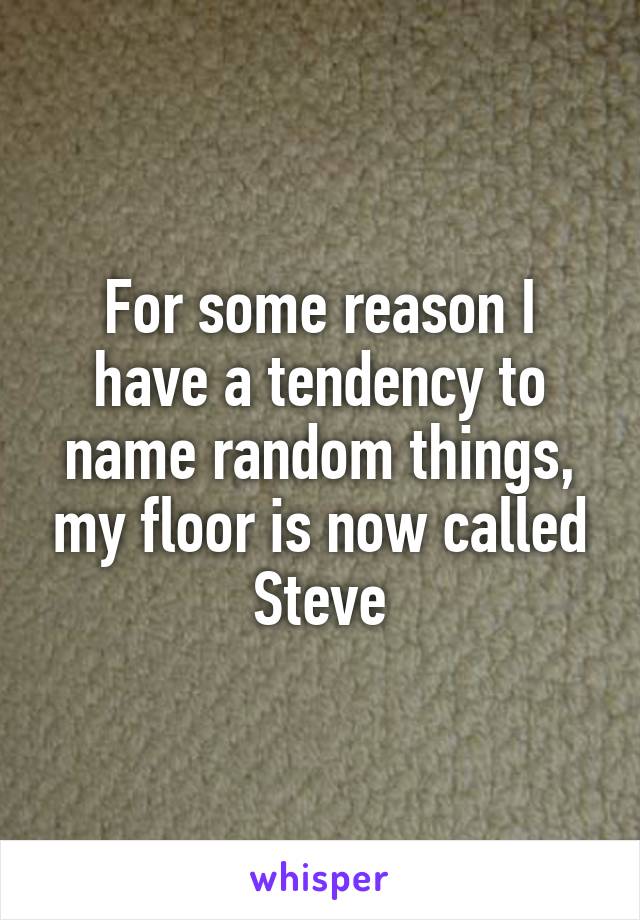 For some reason I have a tendency to name random things, my floor is now called Steve