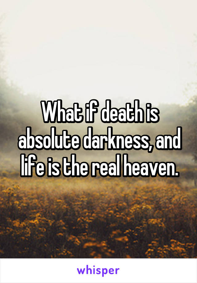 What if death is absolute darkness, and life is the real heaven.