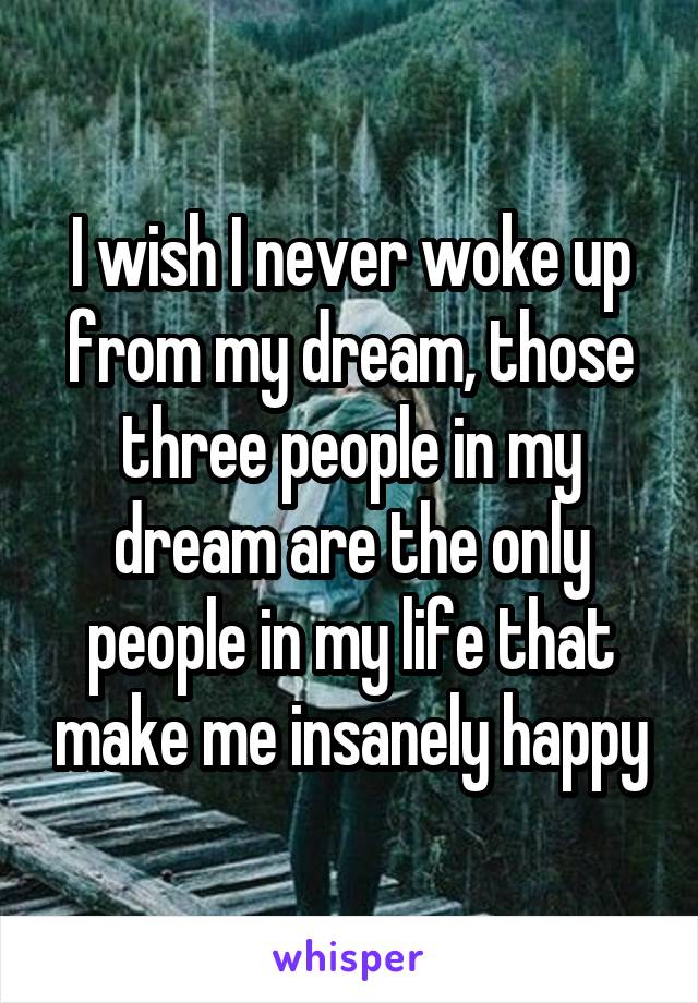 I wish I never woke up from my dream, those three people in my dream are the only people in my life that make me insanely happy