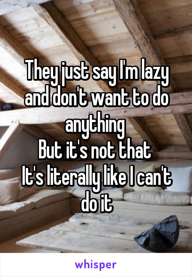 They just say I'm lazy and don't want to do anything 
But it's not that 
It's literally like I can't do it