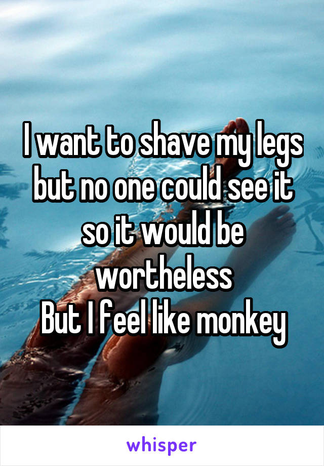 I want to shave my legs but no one could see it so it would be wortheless
But I feel like monkey