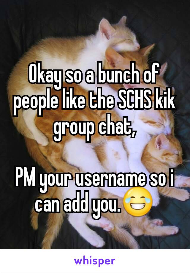 Okay so a bunch of people like the SCHS kik group chat,

PM your username so i can add you.😂