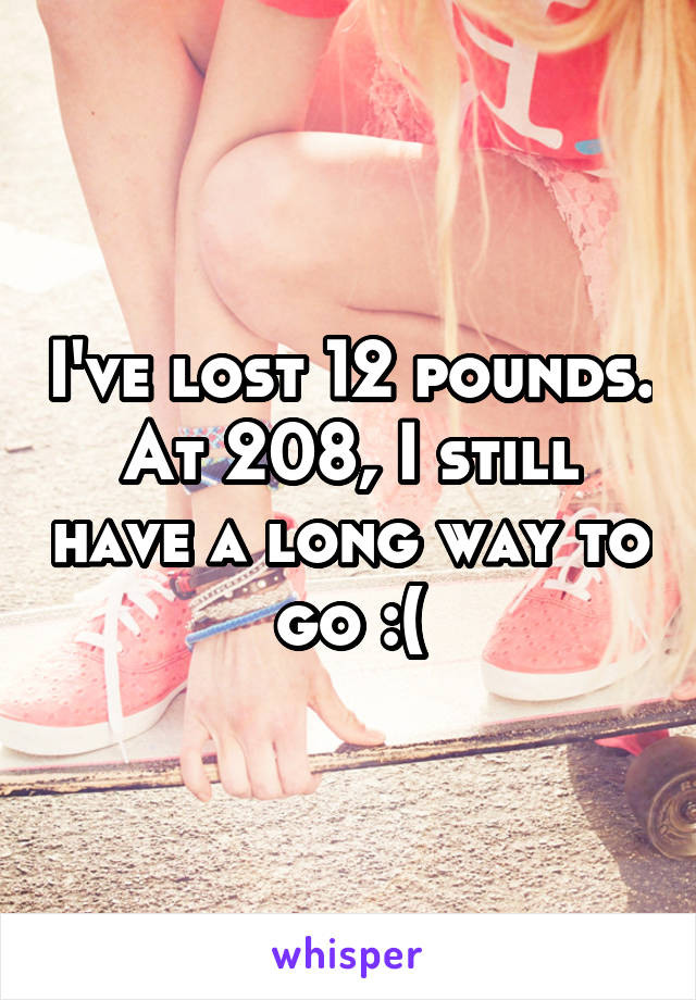 I've lost 12 pounds. At 208, I still have a long way to go :(