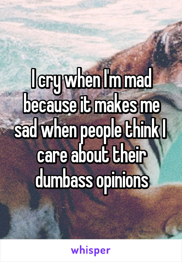 I cry when I'm mad because it makes me sad when people think I  care about their dumbass opinions