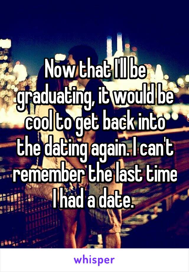 Now that I'll be graduating, it would be cool to get back into the dating again. I can't remember the last time I had a date. 