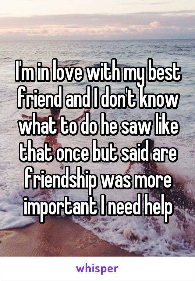 I'm in love with my best friend and I don't know what to do he saw like that once but said are friendship was more important I need help