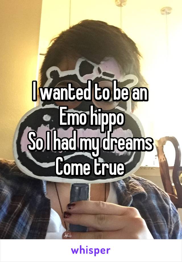 I wanted to be an 
Emo hippo
So I had my dreams 
Come true 