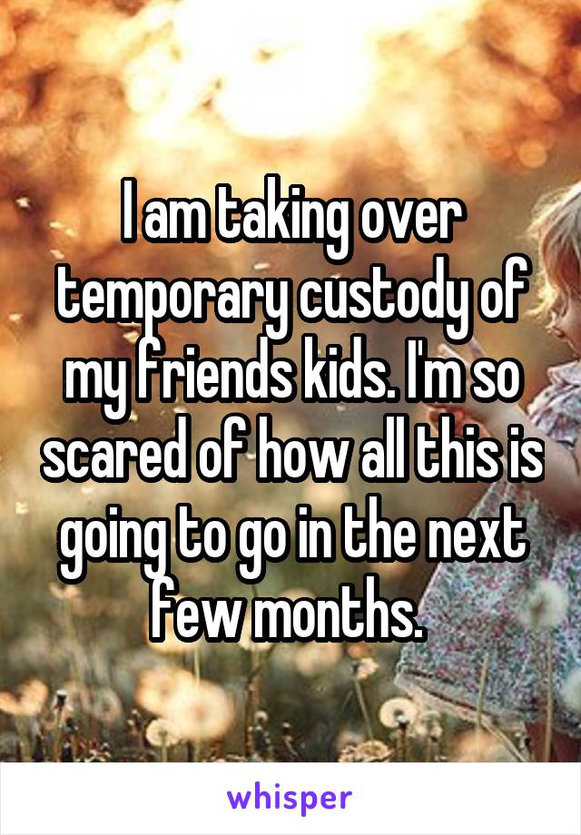 I am taking over temporary custody of my friends kids. I'm so scared of how all this is going to go in the next few months. 