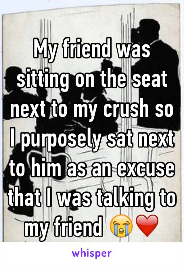 My friend was sitting on the seat next to my crush so I purposely sat next to him as an excuse that I was talking to my friend 😭❤️