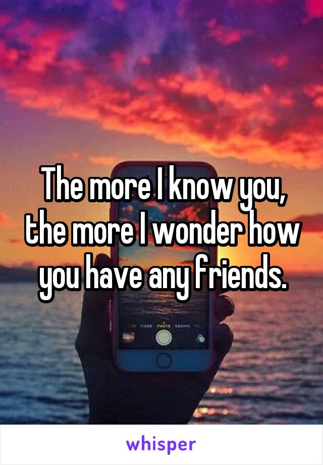 The more I know you, the more I wonder how you have any friends.