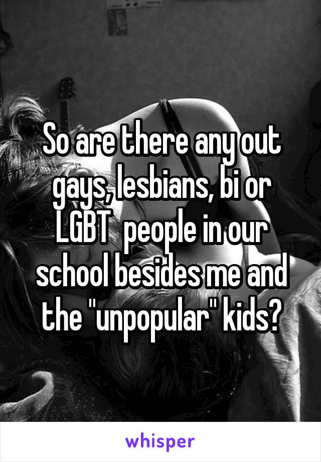 So are there any out gays, lesbians, bi or LGBT  people in our school besides me and the "unpopular" kids?