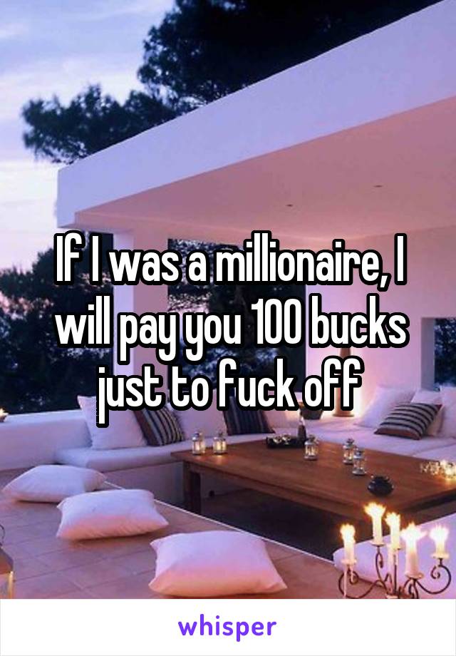 If I was a millionaire, I will pay you 100 bucks just to fuck off