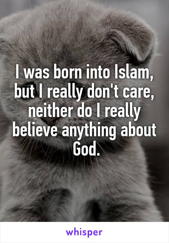 I was born into Islam, but I really don't care, neither do I really believe anything about
 God.
