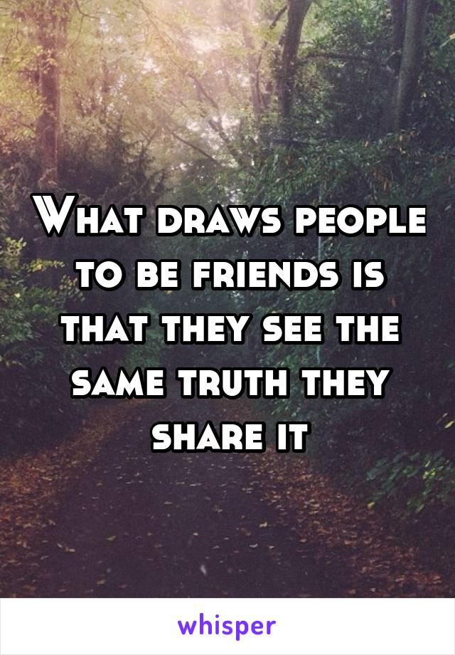 What draws people to be friends is that they see the same truth they share it