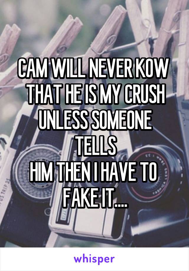 CAM WILL NEVER KOW 
THAT HE IS MY CRUSH
UNLESS SOMEONE TELLS
HIM THEN I HAVE TO  FAKE IT....