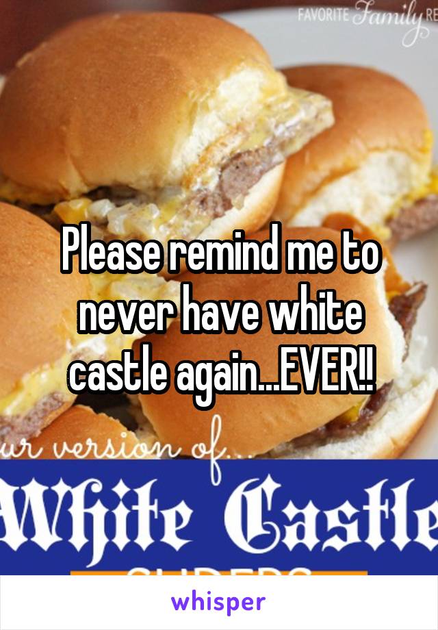 Please remind me to never have white castle again...EVER!!