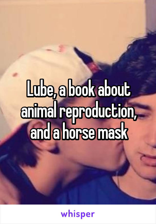 Lube, a book about animal reproduction, and a horse mask