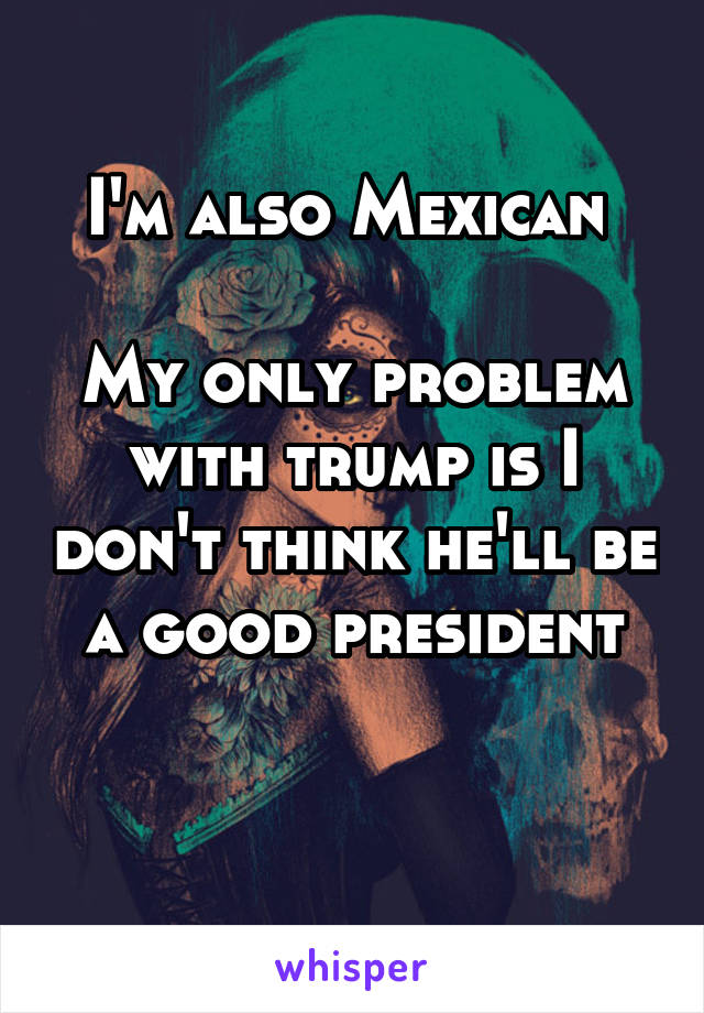 I'm also Mexican 

My only problem with trump is I don't think he'll be a good president

