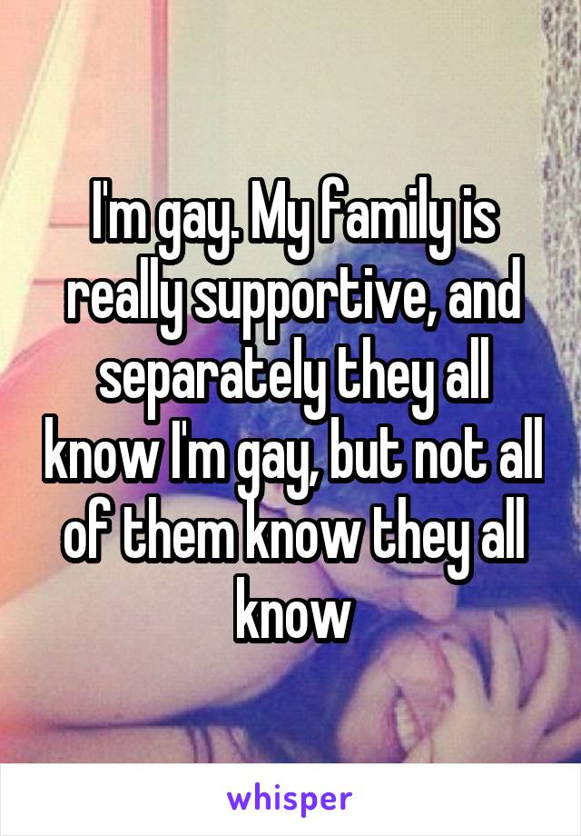 I'm gay. My family is really supportive, and separately they all know I'm gay, but not all of them know they all know