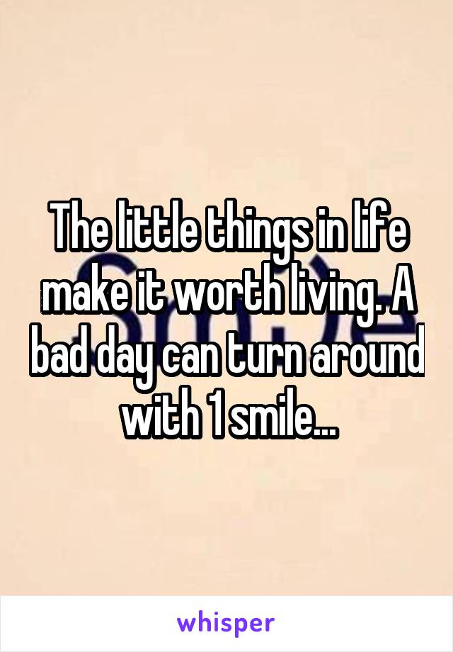 The little things in life make it worth living. A bad day can turn around with 1 smile...