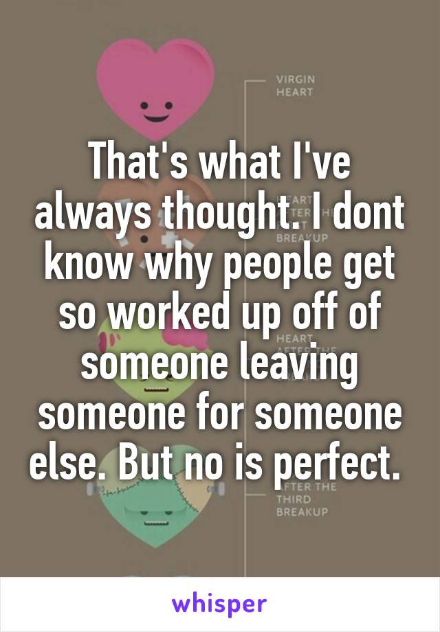 That's what I've always thought. I dont know why people get so worked up off of someone leaving someone for someone else. But no is perfect. 
