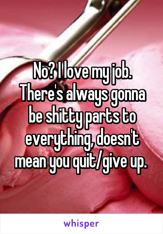 No? I love my job. There's always gonna be shitty parts to everything, doesn't mean you quit/give up. 